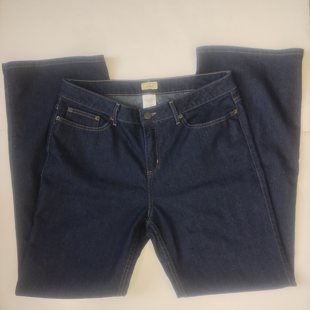 L.L.Bean Straight Leg Jeans Women's 14 M/T Dark Wash Stretch Classic Casual